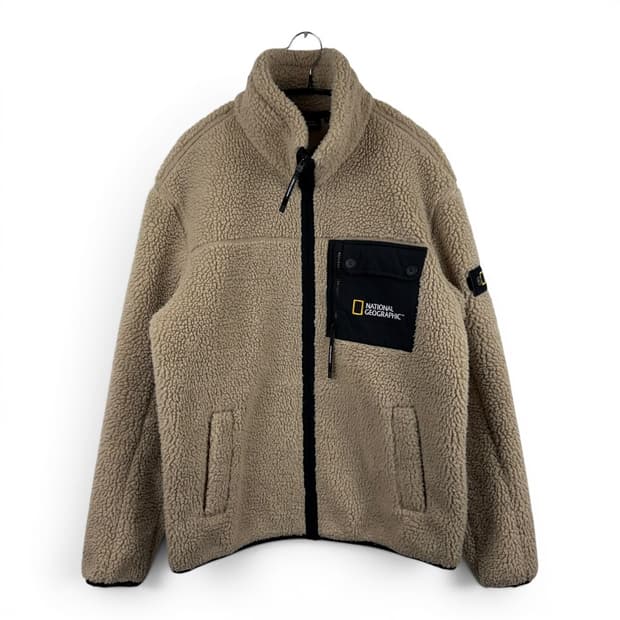 (M) 내셔널지오그래픽 포켓 양털 셰르파 플리스 자켓 베이지