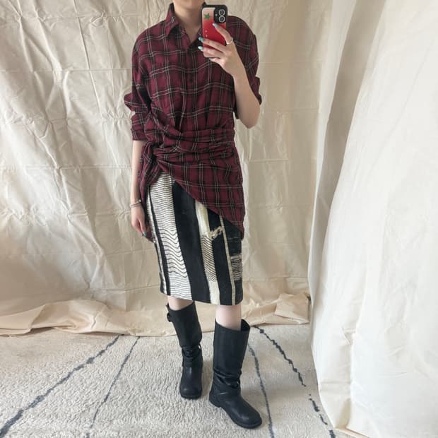 Max Mara Black Gray Abstract Midi skirt