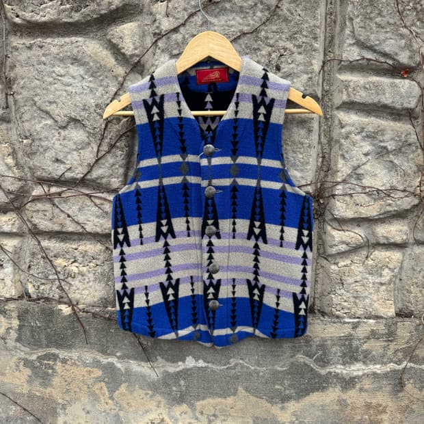 인디언 모터사이클 빈티지 콘쵸버튼 웨스턴 울 베스트 m