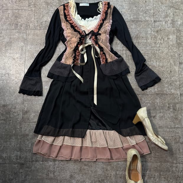 레이스 레이어드 가디건 슬리브리스 원피스 3pcs SET