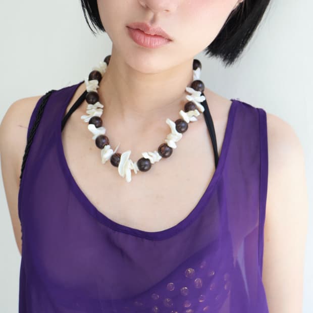 [heureul] shell drift wood necklace