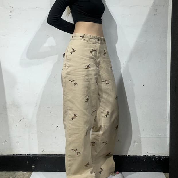 폴로 랄프 로렌 베이지 근본 천둥오리 자수 와이드 치노 팬츠 면바지 