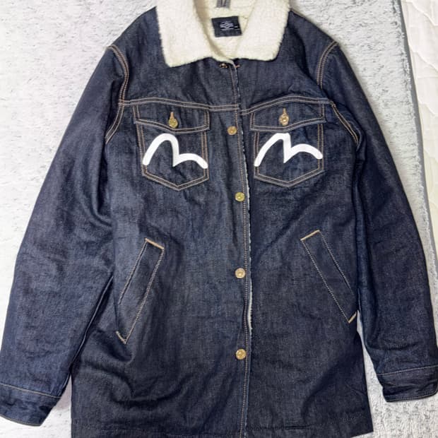 (100) 에비수 데님 빅로고 셰르파 자켓