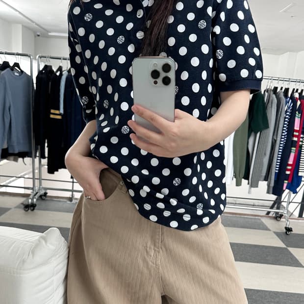 베이프 네이비 도트 카라티셔츠 