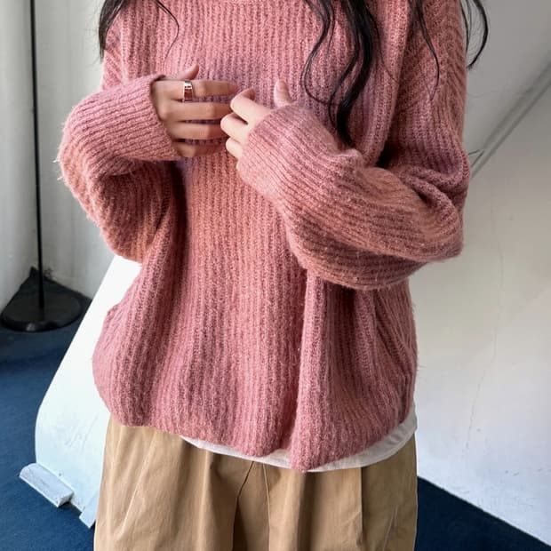 Brushed fabric rib wide knit P/O