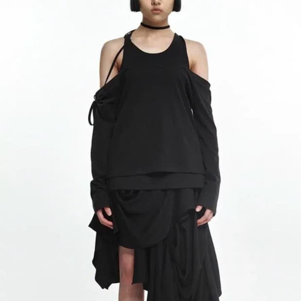 (새제품) 나체 LAYERED TIE LONG SLEEVE 블랙