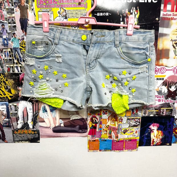 키치 팝갸루 y2k 별스터드 네온 연청 일브 핀터깔 숏팬츠