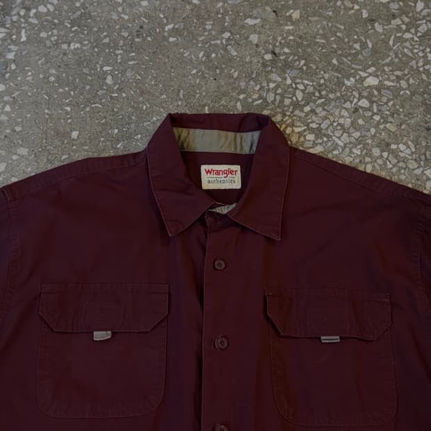 Wrangler Maroon Long Sleeve Work Shirt