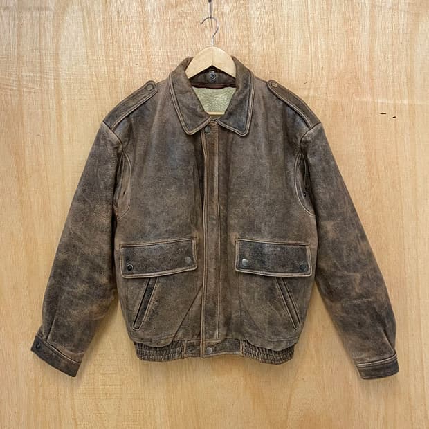 VTG hard faded leather flight jacket 페이딩