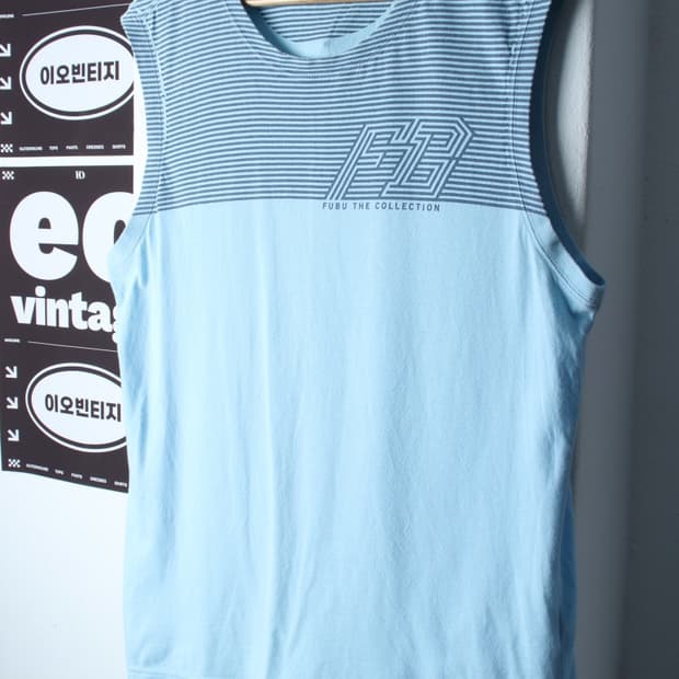 (L-XL) 후부 반팔 티셔츠 00S년대 민소매 나시 블루-H36059
