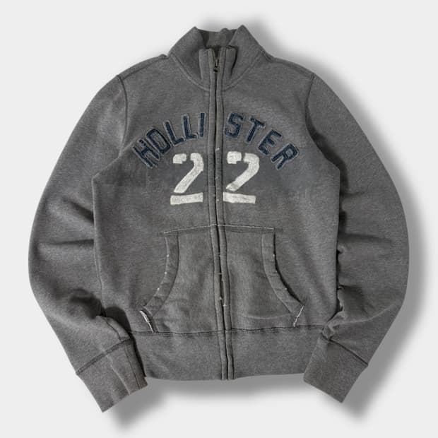 홀리스터 루즈핏 그레이 그런지 패치 스웻 집업