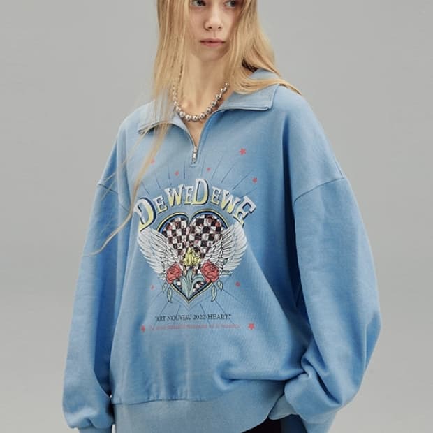 듀이듀이 러브 반집업 스웻셔츠