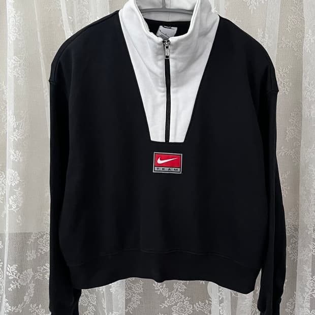 M)나이키 팀 블랙 하프집업 맨투맨 반집업