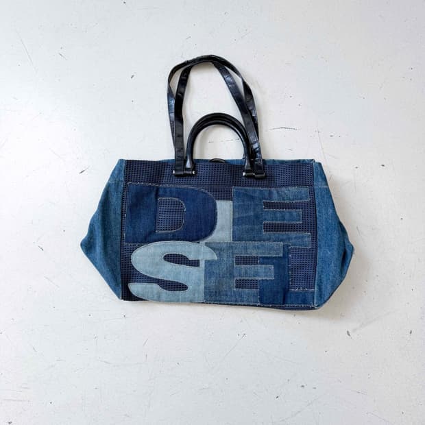 denim patchwork tote bag