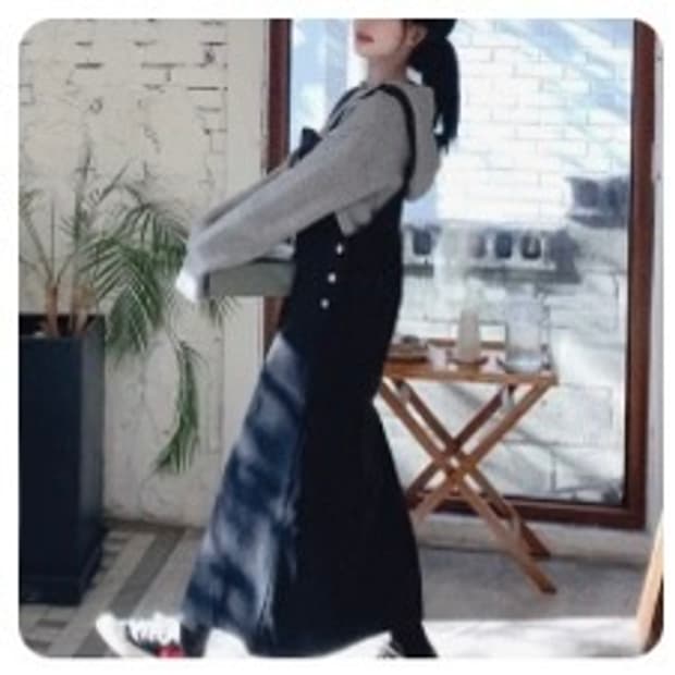 네이비 코듀로이 오버롤 원피스