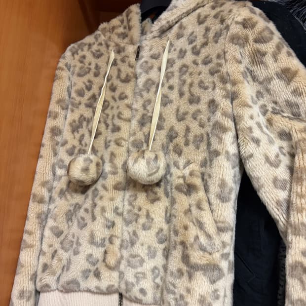 레오파드 호피 퍼 후드집업