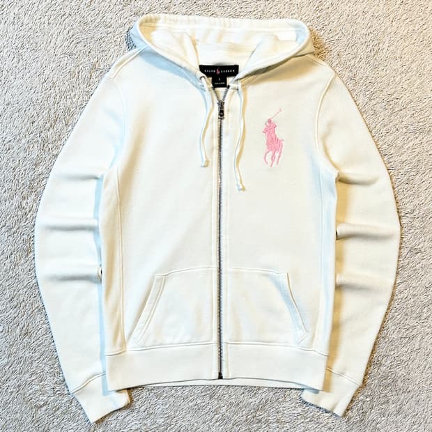 유일매물) 폴로 랄프로렌 블랙라벨 핑크 빅포니 로고 후드집업