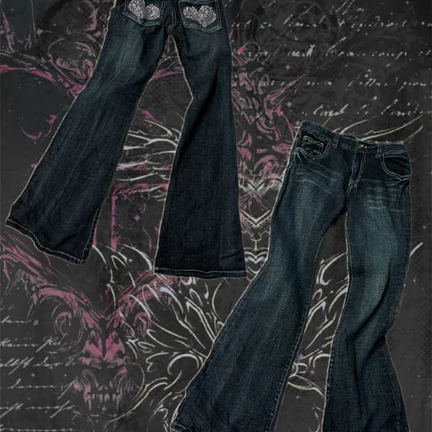 00's poket cubic heart boots cut pants