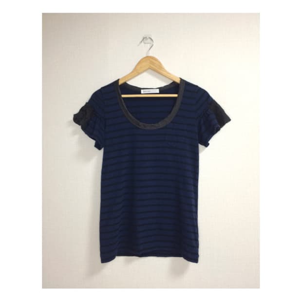 Sacai luck 사카이럭 네이비 스트라이프 컷 프릴 반팔
