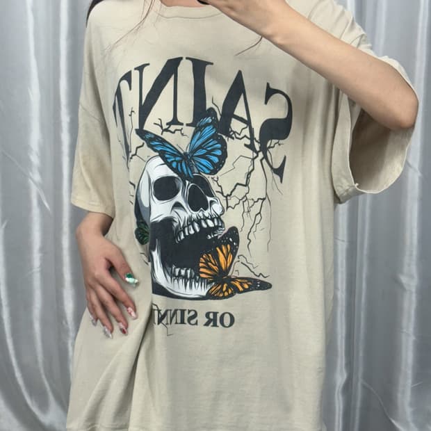 Skull Butterfly Printed Short Sleeve