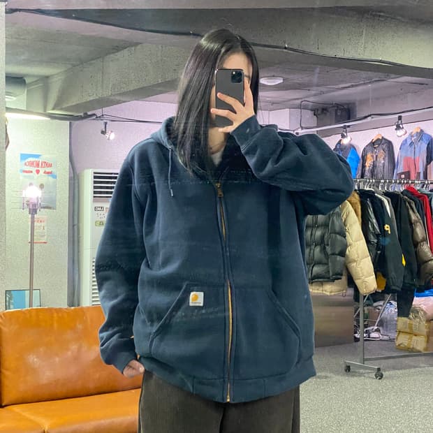 칼하트 포켓로고 헤비웨이트 네이비 후드집업 B3818