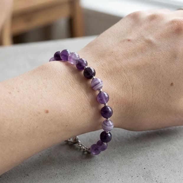 (맞춤) 천연석 자수정 고리형 원석팔찌