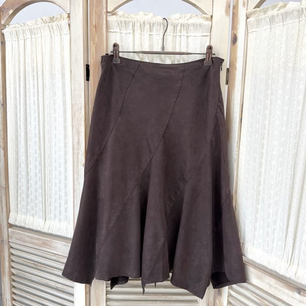 Deep brown suede midi skirt