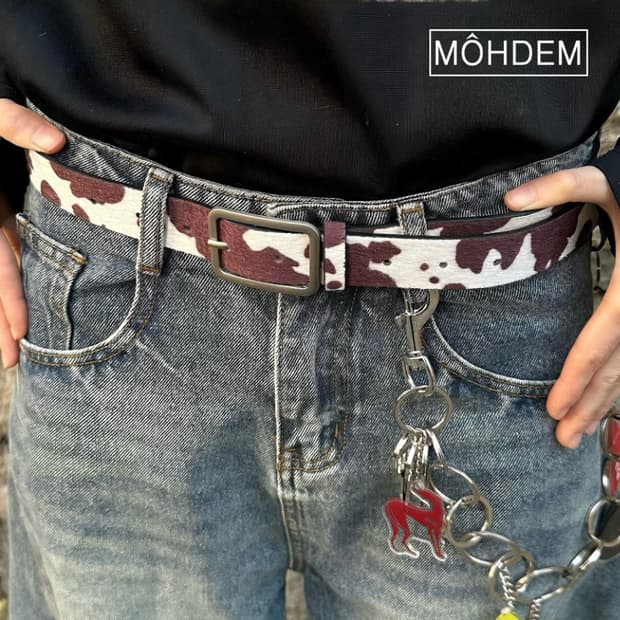 [Unisex] 카우헤어 송치털 벨트 레오파드 브라운