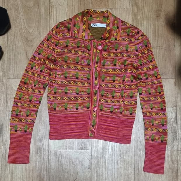 자라 선인장 긴팔 니트 가디건 레트로 빈티지