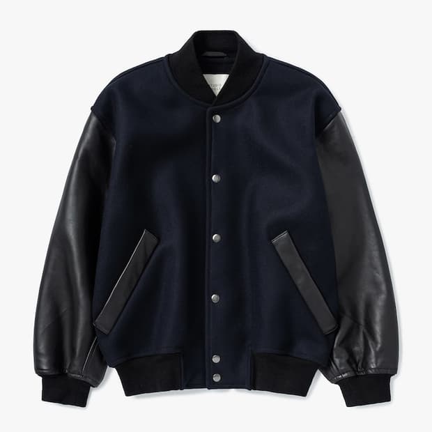 [L] 스튜디오 니콜슨 레더 봄버 자켓 네이비