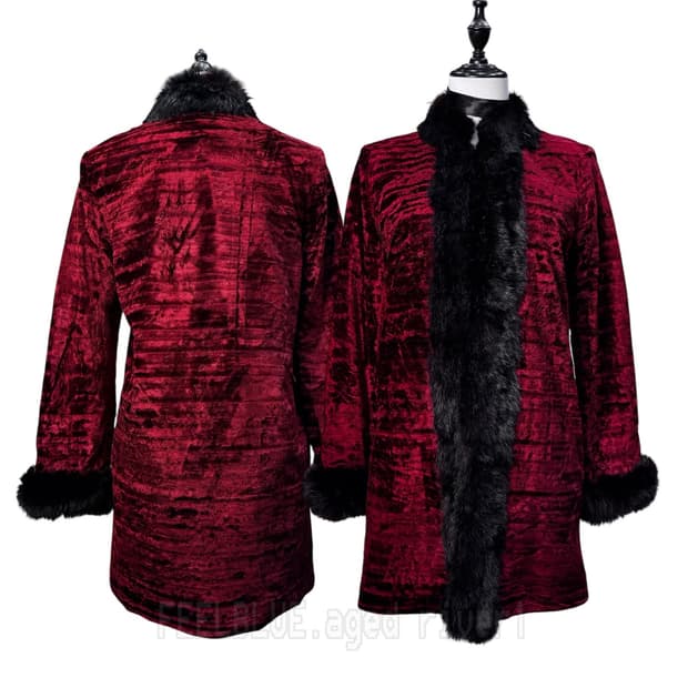 Genuine Rabbit Fur Trim Velvet Coat