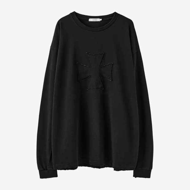 [2] 아르반 크로스 아플리케 디스트로이드 롱슬리브_페이드 블랙