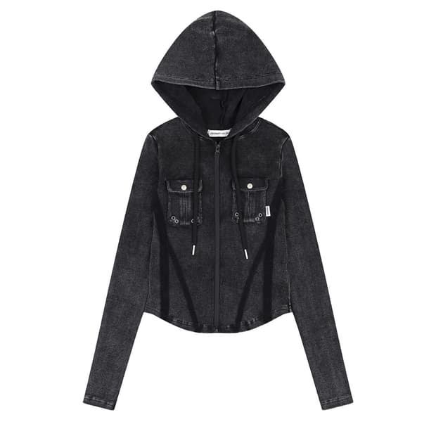 오디너리홀리데이 피그먼트 슬림 라인집업 블랙