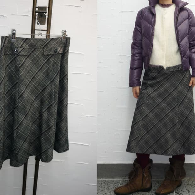 flowy check midi skirt