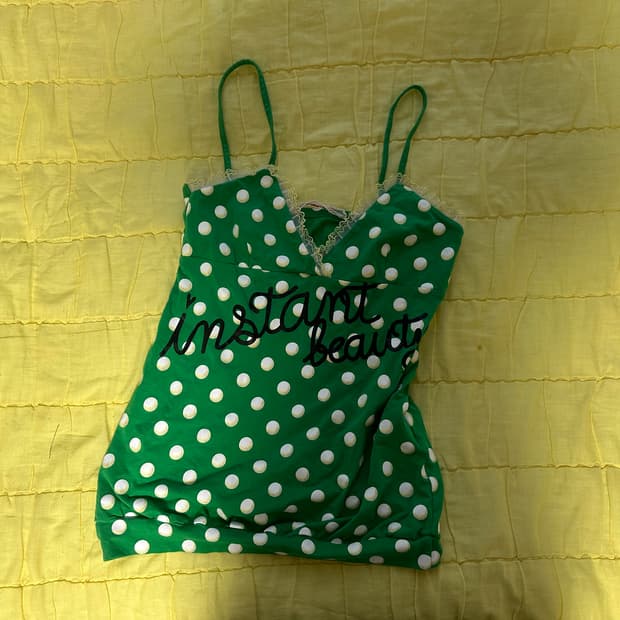 도트 그린 캐미솔 코튼