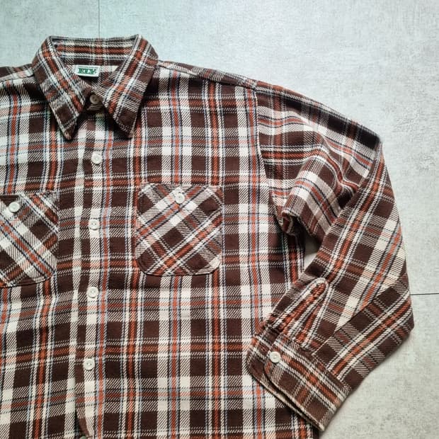 70s USA Ely Cotton Flannel Check Shirt L