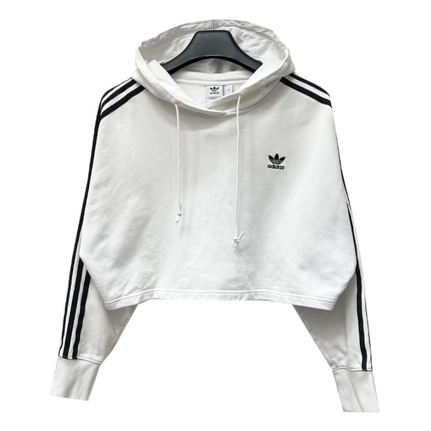 아디다스 화이트 크롭 후드티 S