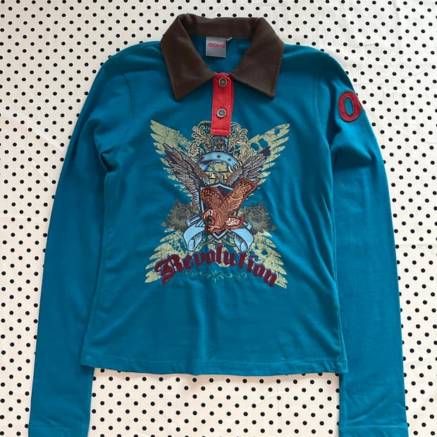 DOHC 프린팅 자수 카라 롱 슬리브 y2k 갸루 펑크