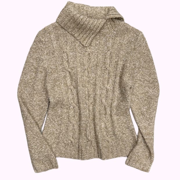 brown slit turtle-neck knit