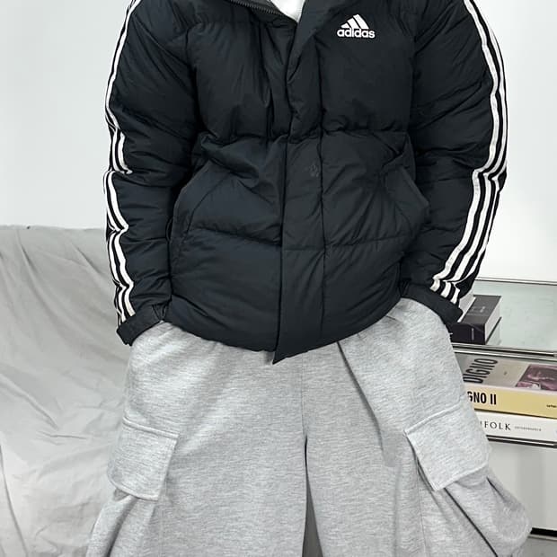 아디다스 삼선 블랙 패딩 M