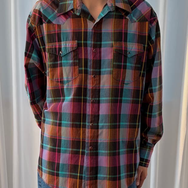 [XL]랭글러 Wrangler 마드라스 카우보이 웨스턴 셔츠