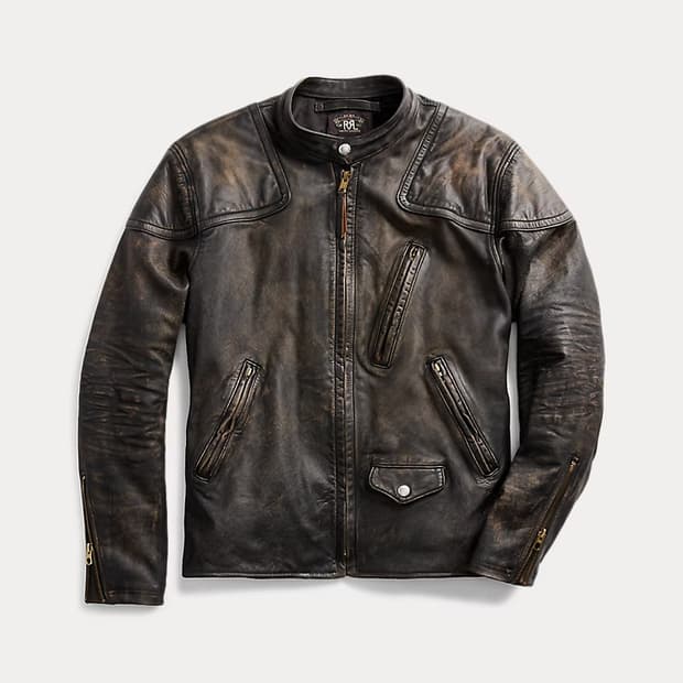 RRL 슬림핏 레더 모토 재킷