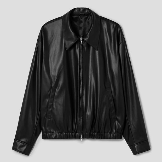 에잇세컨즈 페이크 레더 숏 블루종 자켓 2XL