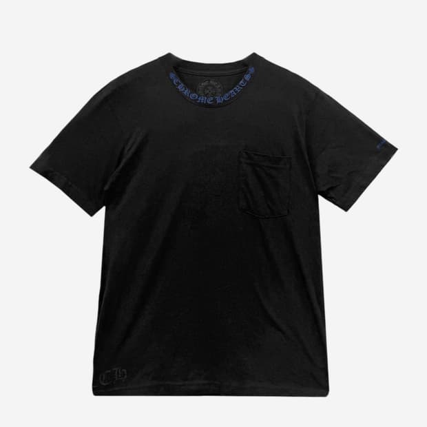 [XL] 크롬하츠 넥스크립트 로고 숏슬리브 블랙 블루 반팔 티셔츠