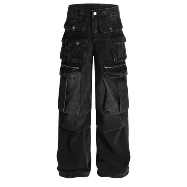 멀티 포켓 카고 와이드 데님 팬츠