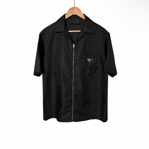 [M] 프라다 남성 리나일론 삼각로고 멀티로고 집업 판팔 셔츠 자켓 블랙