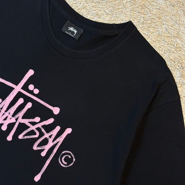 희귀) 스투시 STUSSY 핑크 워터스톡 반팔 티셔츠 블랙