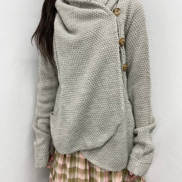 아방가르드 버튼 디테일 울 블렌디드 가디건