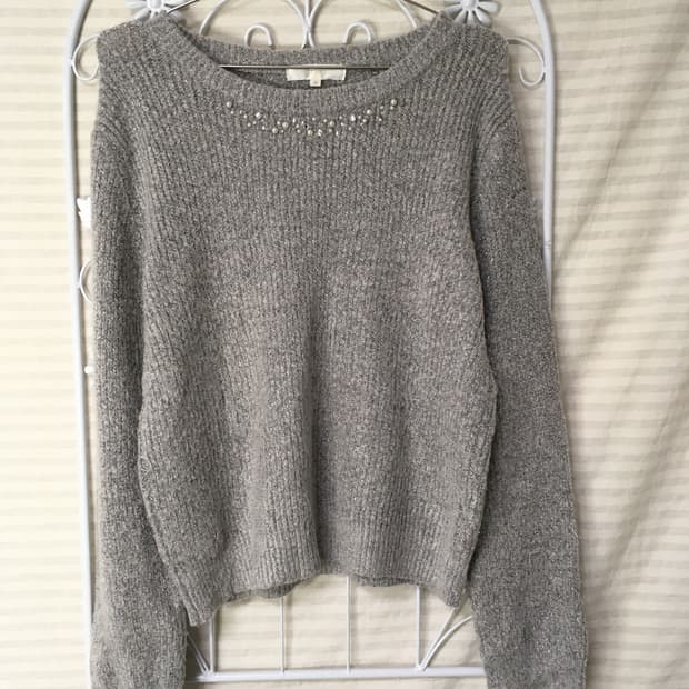 빈티지 그레이 펄 진주 니트 y2k 스트릿 갸루 펑키 일본빈티지680