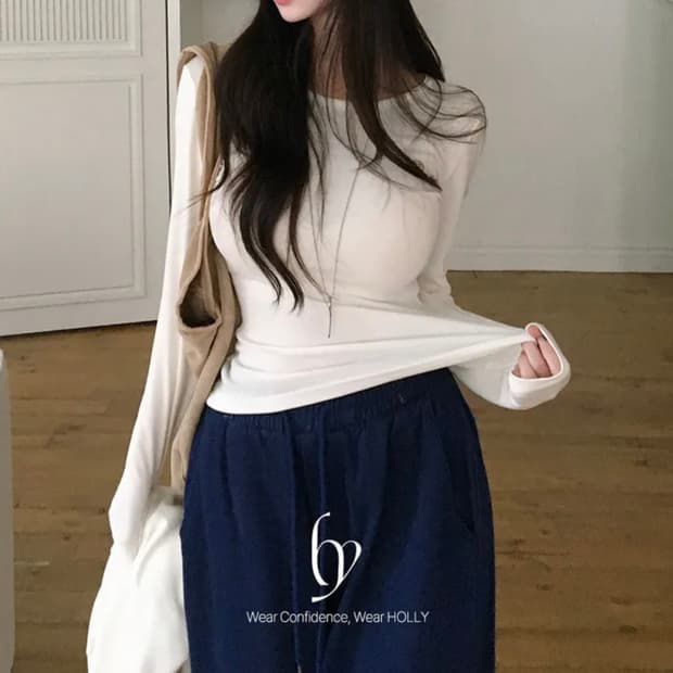 에이블리 홀리 아이보리색상 made 베이직 슬림 긴팔티